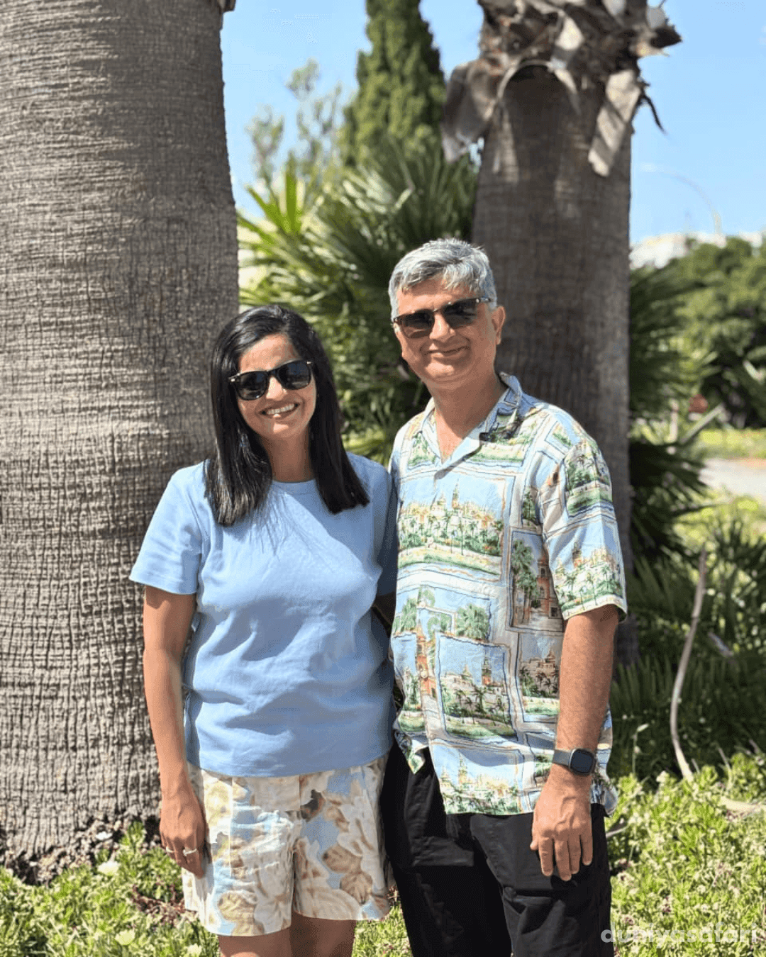 Couple posing in their Spain & Portugal vacation with Duniya Safari